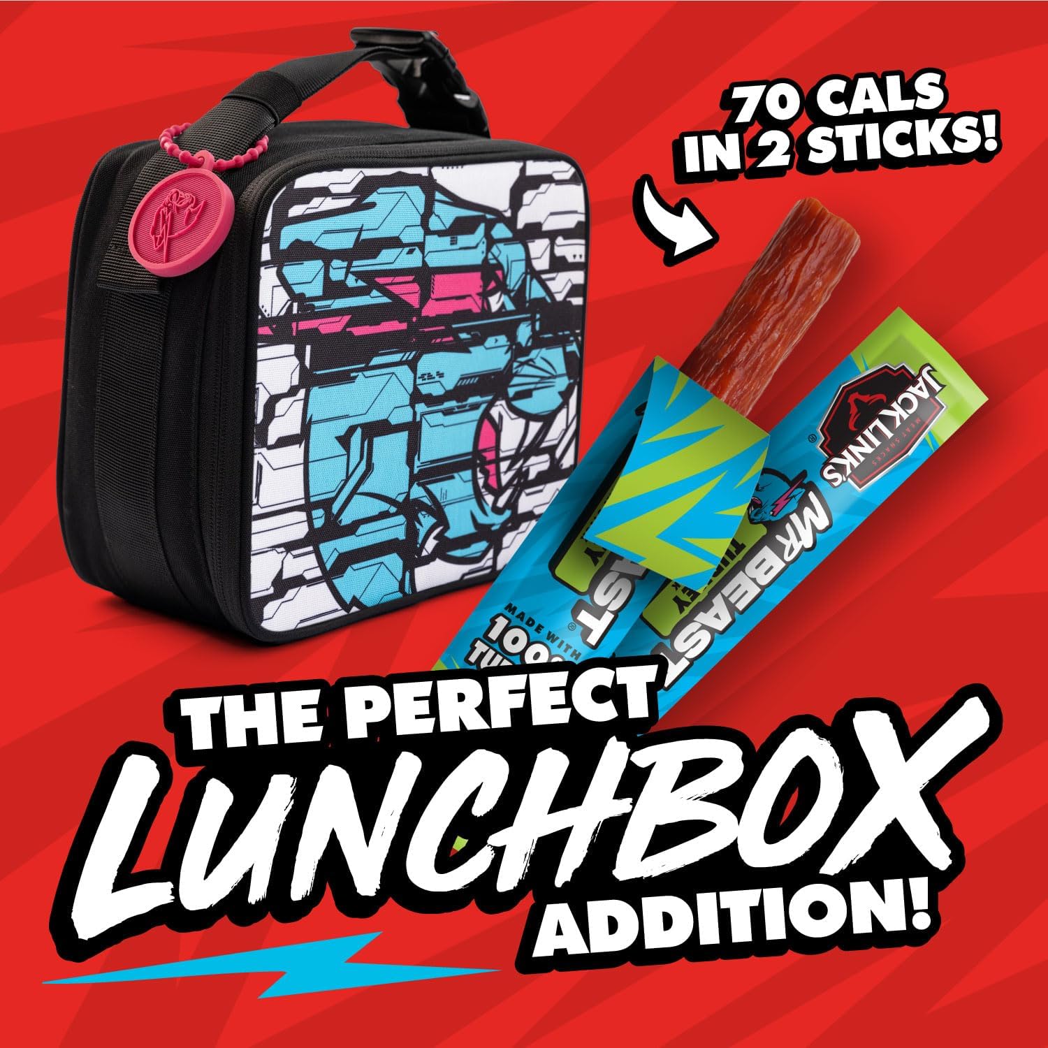 Jack Link's x MrBeast Turkey Mini Sticks, come visto sui giochi Beast, 8 g di proteine, realizzati con tacchino naturale al 100%, zero zucchero, snack pronti per la dispensa, 12 pezzi