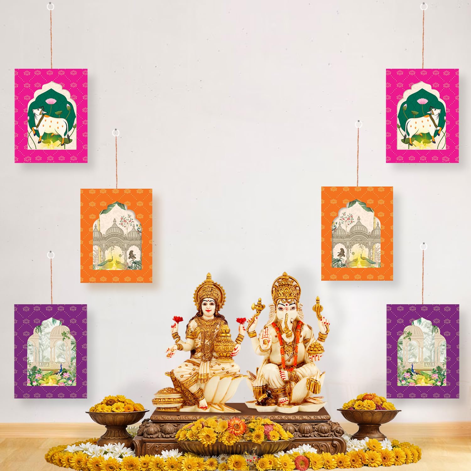 Party Propz Jharokha Wall Decor - 6 pcs Deep Dwar with LED Candles, Ganpati Decoration, Haldi Decorations Items for Home, Rajasthani Wall Decoration Items, Wall Hanging Decorations