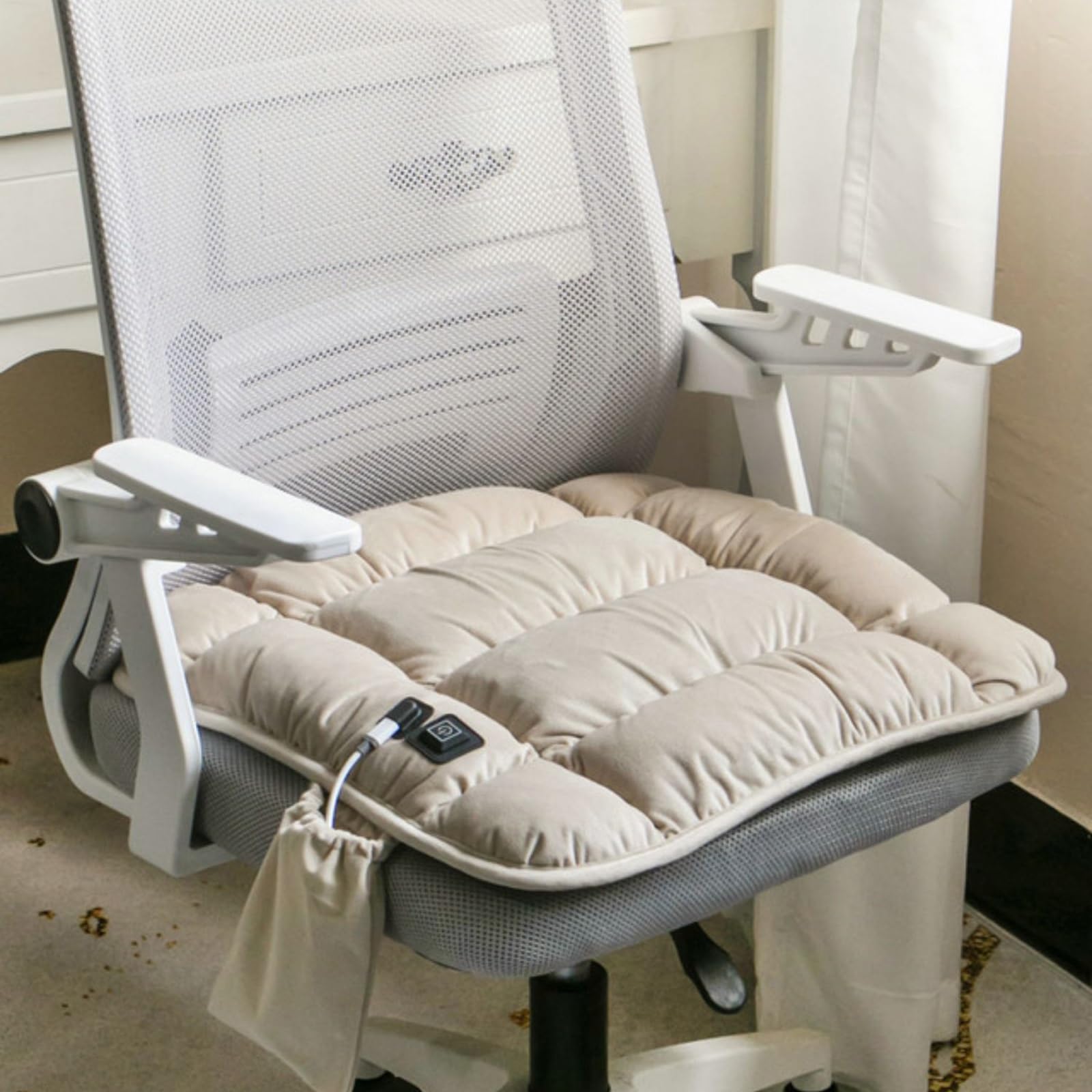 2 Almohadilla Electrica Portátiles, Cojín de Silla Con Calefacción con 3 Configuraciones de Temperatura, Calentamiento Rápido, Funda de Asiento Calefactora USB Para Silla, Sofá(Beige)