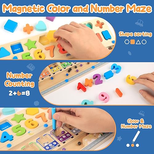 Miniatura 2 de TeSabMi Laberinto magnético de color y números, juguetes Montessori para niños de 3 años en adelante, tablero de rompecabezas de madera a juego,