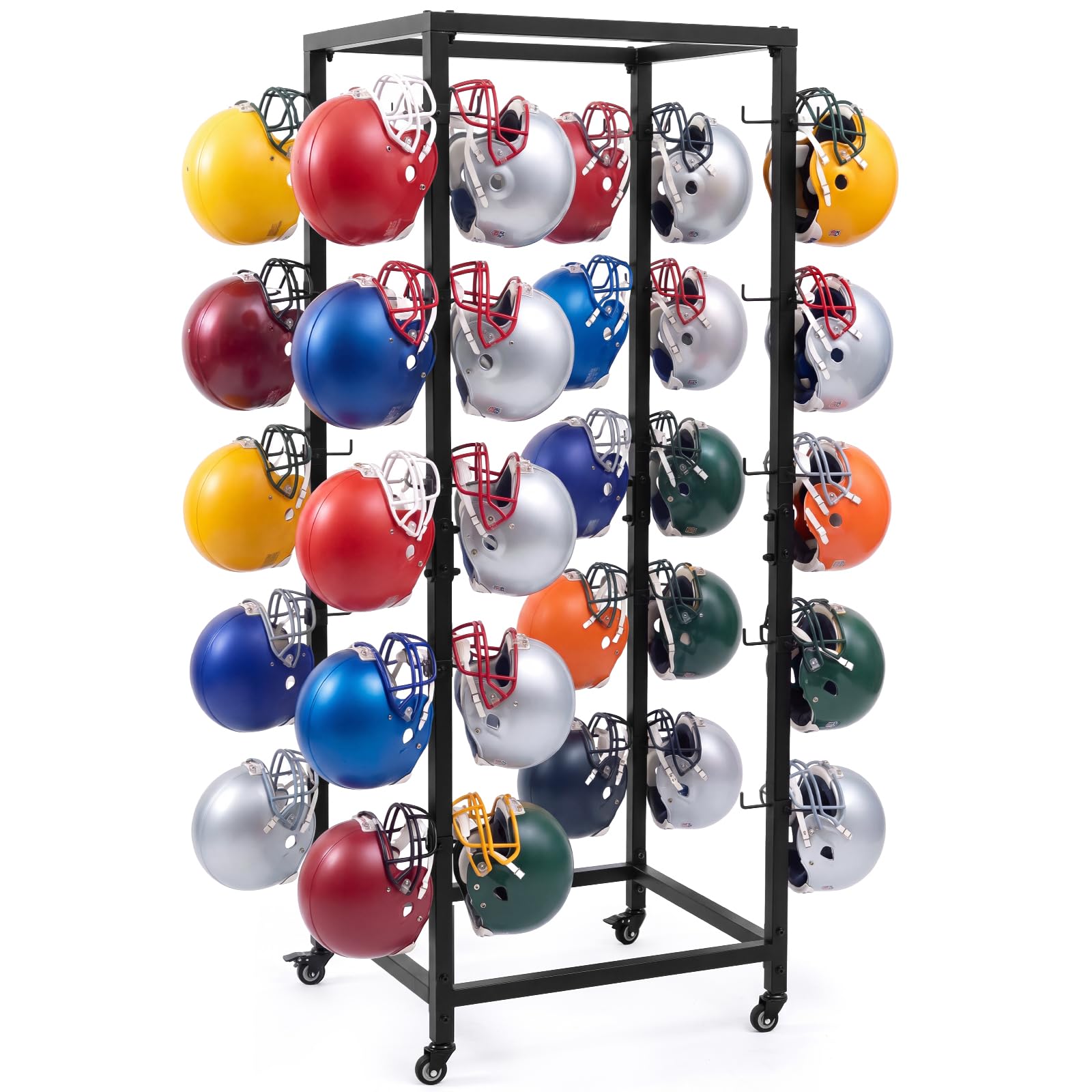 MorningRo Football Helmet Rack Holds 60 Helmets, Steel Rolling Holder Rack