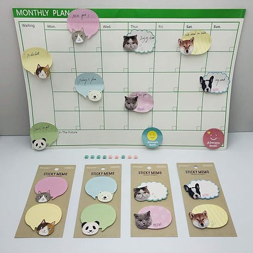 Miniatura 9 de Bonitas notas autoadhesivas de color pastel, juego de bloc de notas pastel, con formas de gato, perro, oso y panda, 2 mini diseños, divertidas
