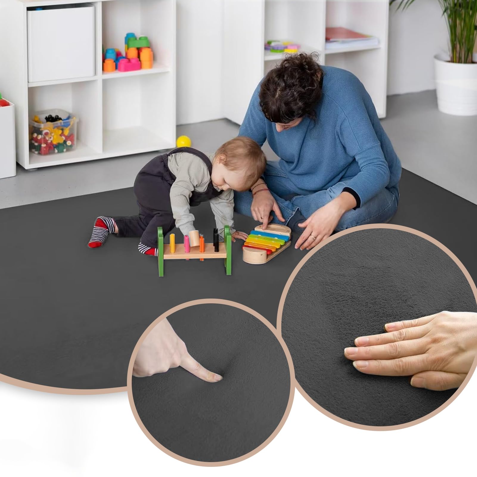 3cm Dicke Krabbelmatte Baby, Spielmatte Baby 100 x 100 cm Dunkelgrau Teppich für Kinderzimmer mit Memory-Schaum, Rutschfester Unterseite Krabbeldecke, Kinderteppich, spielteppich Kinder