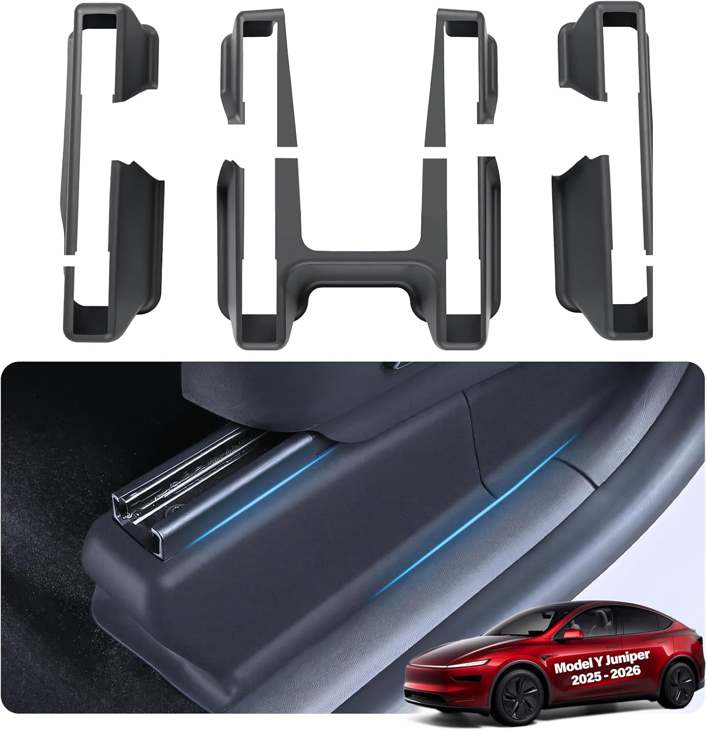 for Tesla Seat Guide Rail Protector Model Y Refreshed Juniper Accessories 2025 2026 Underseat Slide Rail Cover Model Y Front 2nd Row Kick Wrap Kits Anti-Kick Scuff Shells Fleece Protector