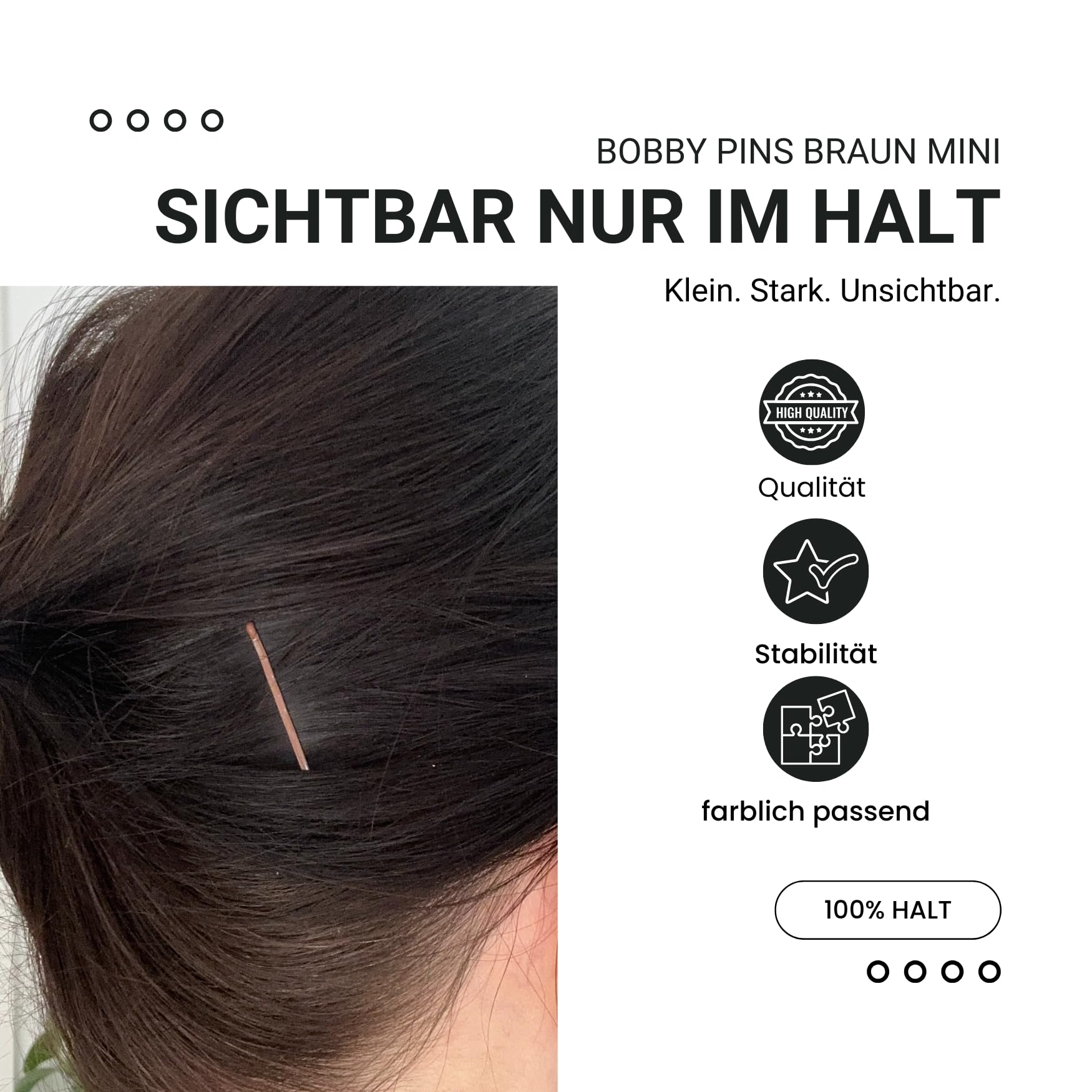 50 Mini Hair Grips Hair Bobby Pins Brown 3.4 cm Delivered in a White Box of Love, Box colour: white, 50 count (Pack of 1) - Image 3