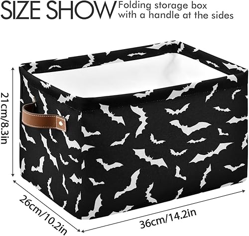 Miniatura 4 de Kigai Cesta de almacenamiento de murciélagos, 1 unidad, cesta de almacenamiento rectangular plegable con asa de cuero para armario, oficina,