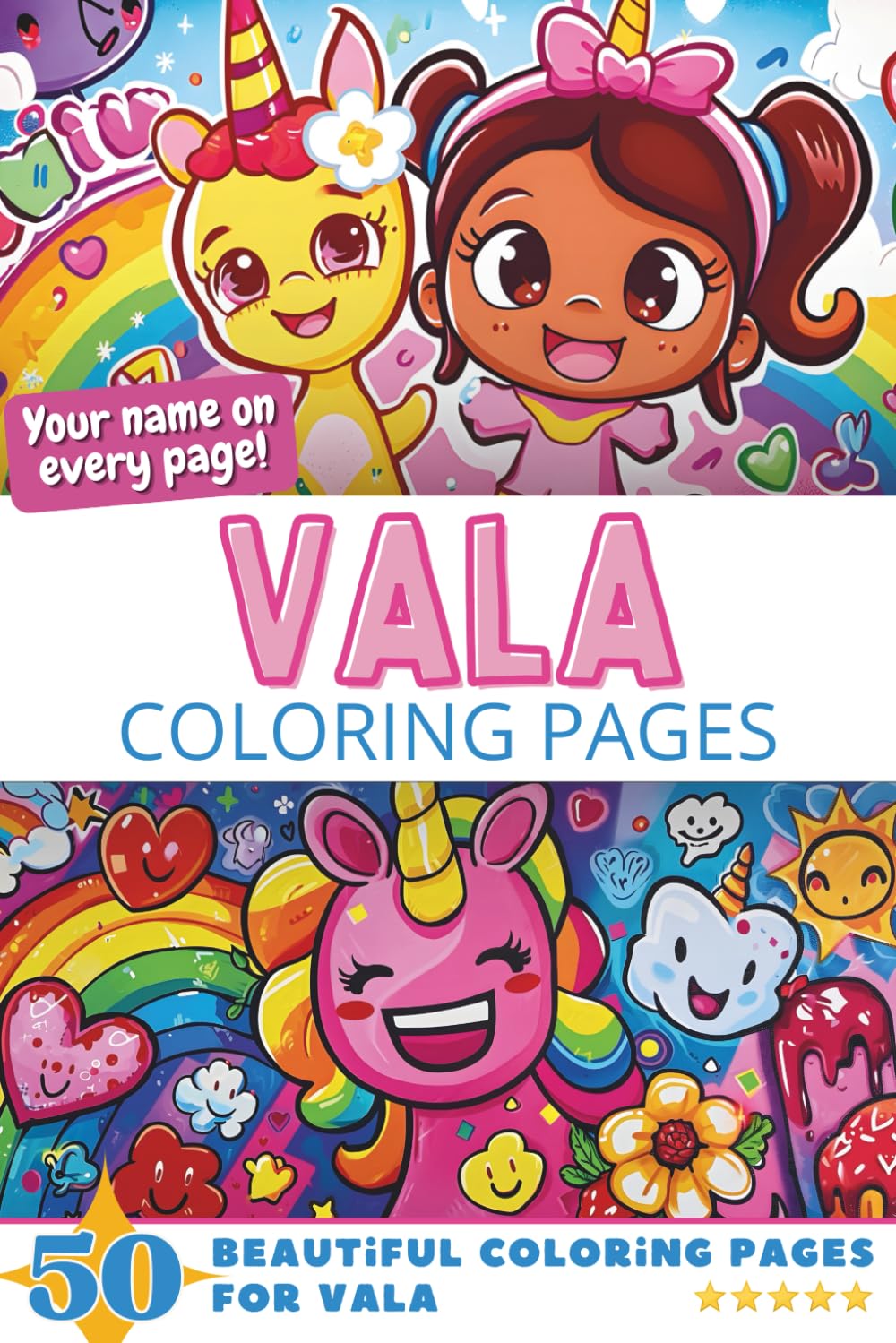 Vala Coloring Pages: Wow-Effect! Your name on every page - Vala coloring book - 6x9" - 50x Vala coloring page - Fantastic Gift