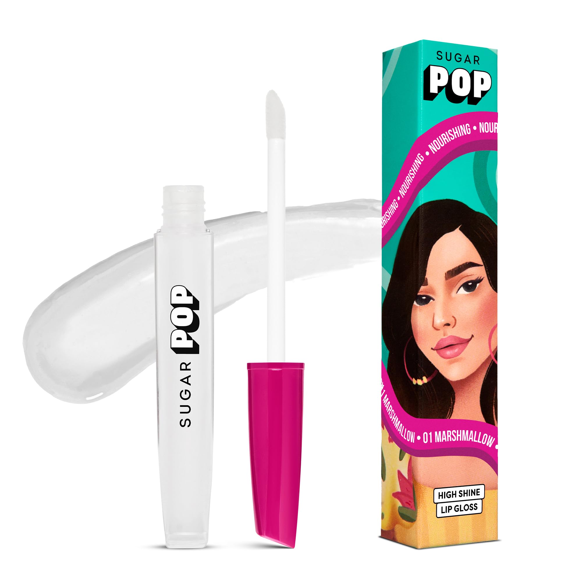 SUGAR POP High Shine Lip Gloss | Contains Vitamin E & Hyaluronic Acid | Nourishing - 01 Marshmallow
