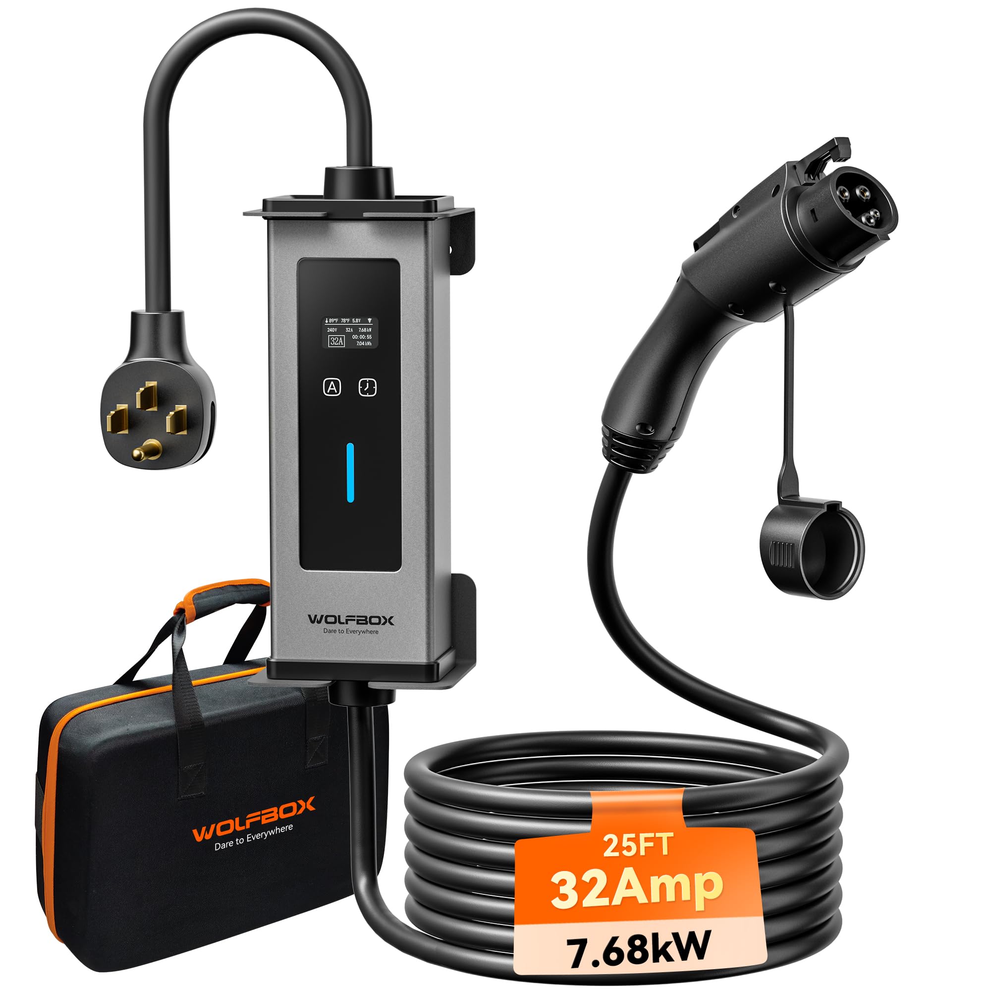 WOLFBOX 32A J1772 EV Charger – 208-240V, 25ft