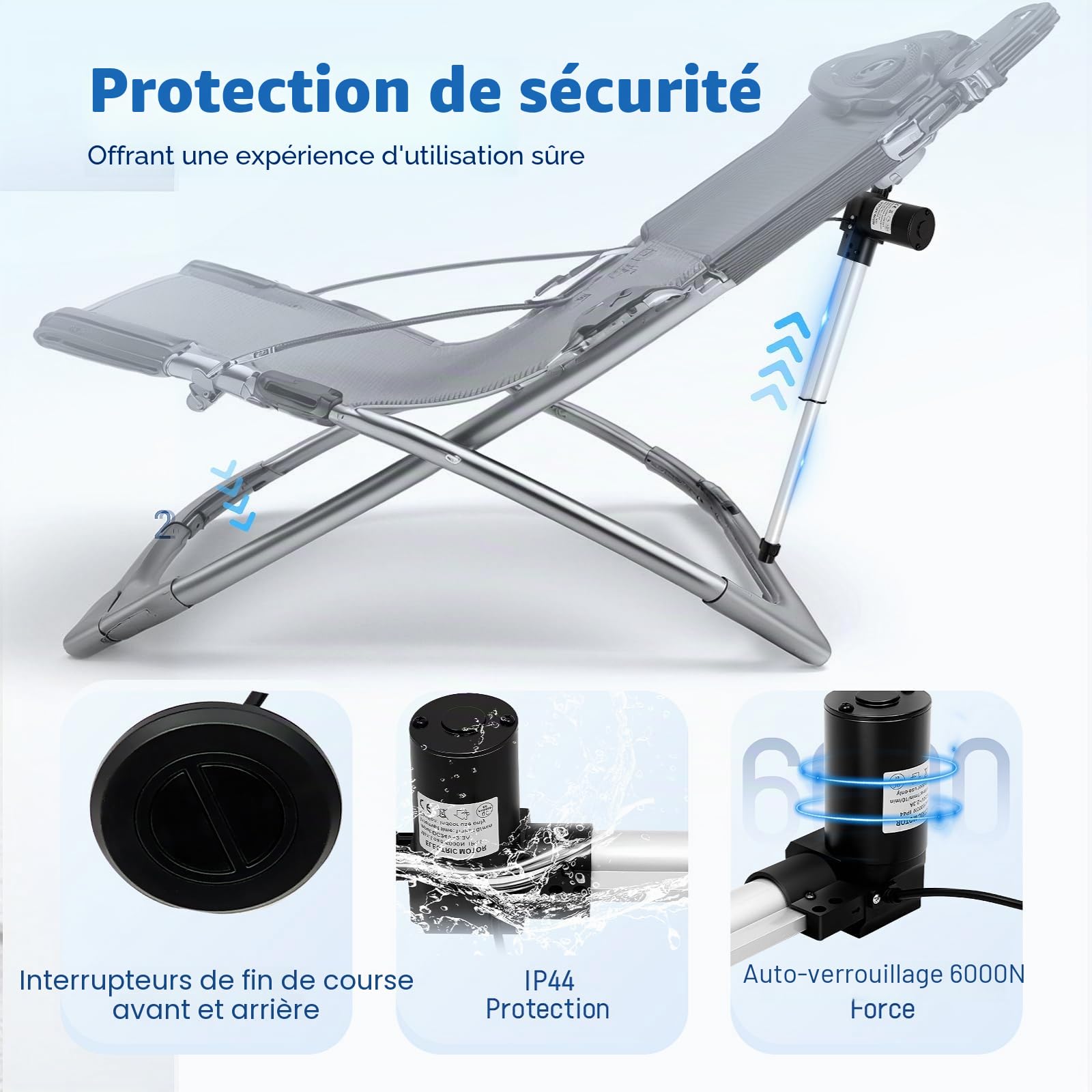 Kit de remplacement d'actionneur électrique pour moteur de Fauteuil inclinable 6000N, 230 mm, Moteur de fauteuil inclinable, Actionneur Linéaire 24V, avec indice de protection IP44 600 kg