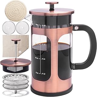 ADAMITA French Press Coffee Maker 8 cups 34 oz 304 Stainless Steel Coffee Press with 4 Filter Screens, Easy Clean Heat Res...