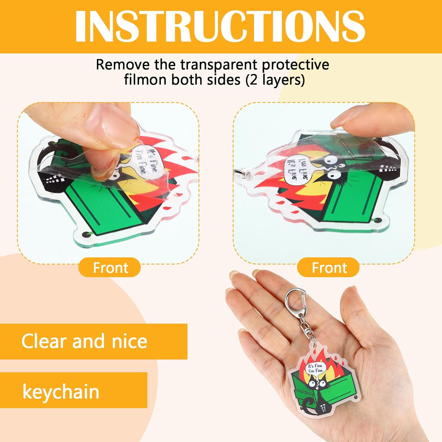 50 Pcs Valentine's Day Dumpster Fire Keychains Support Acrylic Keychains Funny Dumpster Fire Skull Keyring for Valentines Employee Office Coworkers Staff Team Positive Appreciation Gifts - Image 3