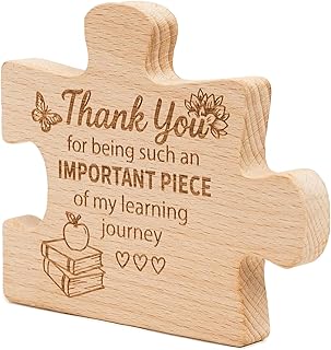 Teacher Appreciation Gifts, Teacher Desk Decor Wooden Puzzle Piece, Thank You Keepsake for Mentor, End of Year Classroom Decorations, Retirement Gift for Educators, Unique Office Desk Ornament