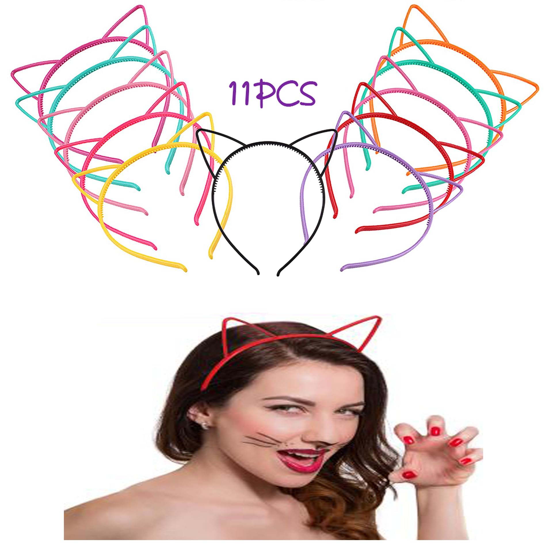 SNOWIE SOFT® Hair Band For Women, Cute Kitty Hair Band For Girls 11pcs Cat Ears Hair Accessories For Women Fun Headpiece Party Favor Hairband Mix Color Headbands For Daily Decorations