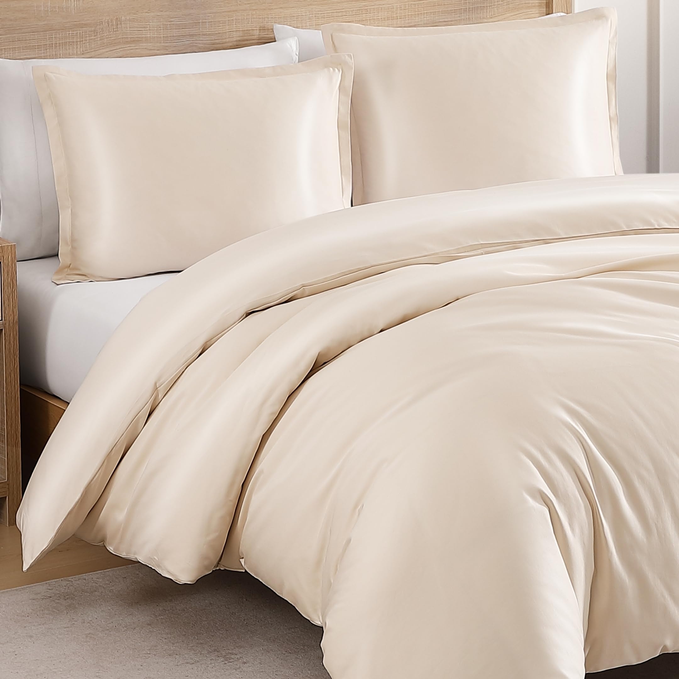 Duvet Cover Set 1000 Thread Count Egyptian Cotton - King Size Bedding Quilt Cover with Pillow Shams - Ivory