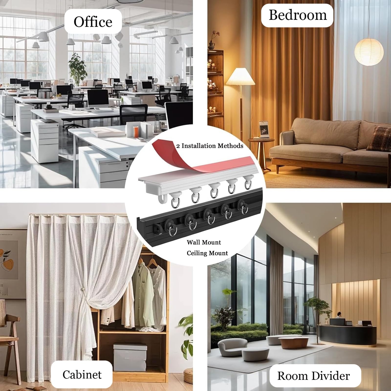 Support de tringle à rideau adhésif sans perçage en alliage d'aluminium pour plafond ou mur pour la maison et le bureau, facile à installer, 1,40 m, blanc, parfait pour la location