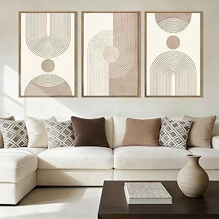 BINCUE Beige Neutral Canvas Wall Art Framed Geometric Abstract Wall Decor Mid Century Modern Artwork Wall Decor for Living Room Bedroom Office 16