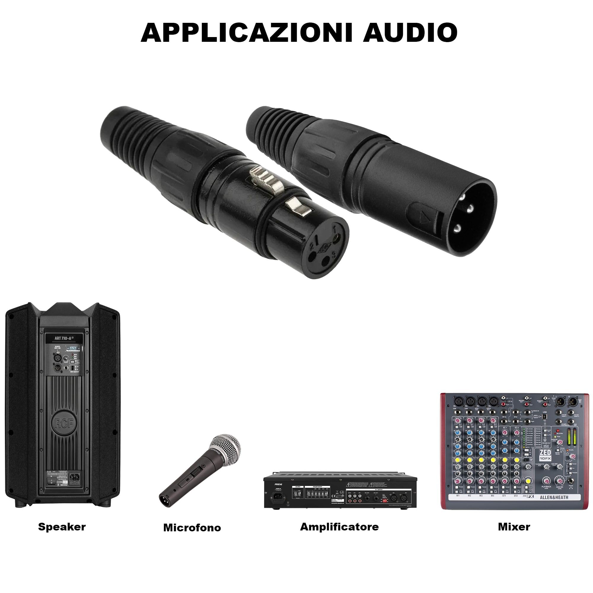 Cavo Microfonico Bilanciato 100 Metri Audio Pro Nero + 20 Connettori XLR Maschio Femmina - Studio e Live
