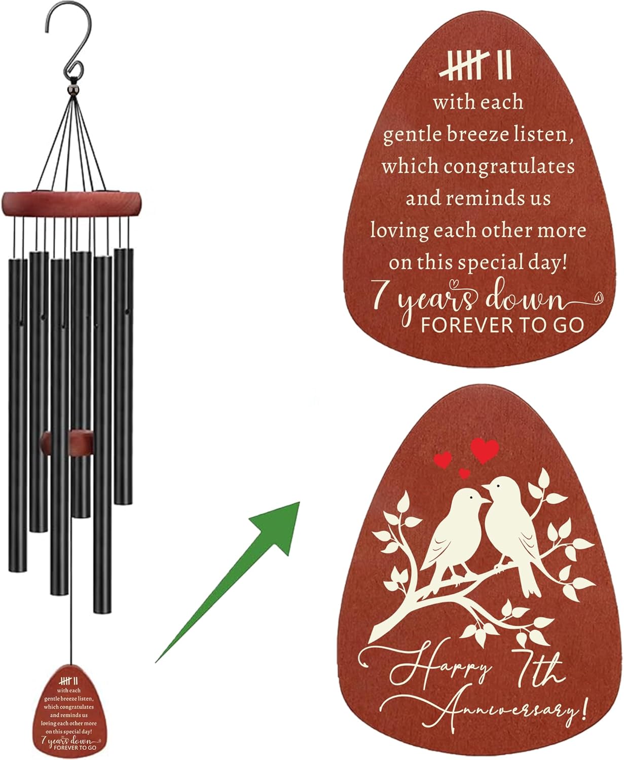 7th Anniversary Wedding Wind Chime, Happy 7th Anniversary Romantic Gifts for Couple, Parents, Wife, Husband, Friends, Anniversary Keepsake Gifts Ideas