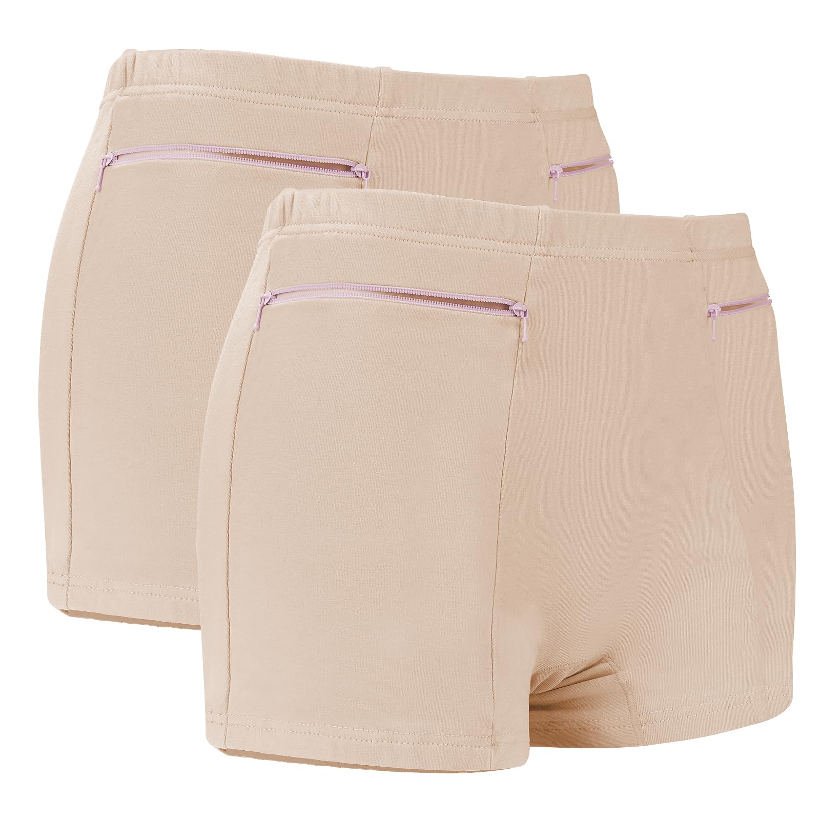 LUEXBOX Pocket Pantie for Women, Travel Underwear with Secret Pocket Panties Women's, 2 Packs (Light Brown)