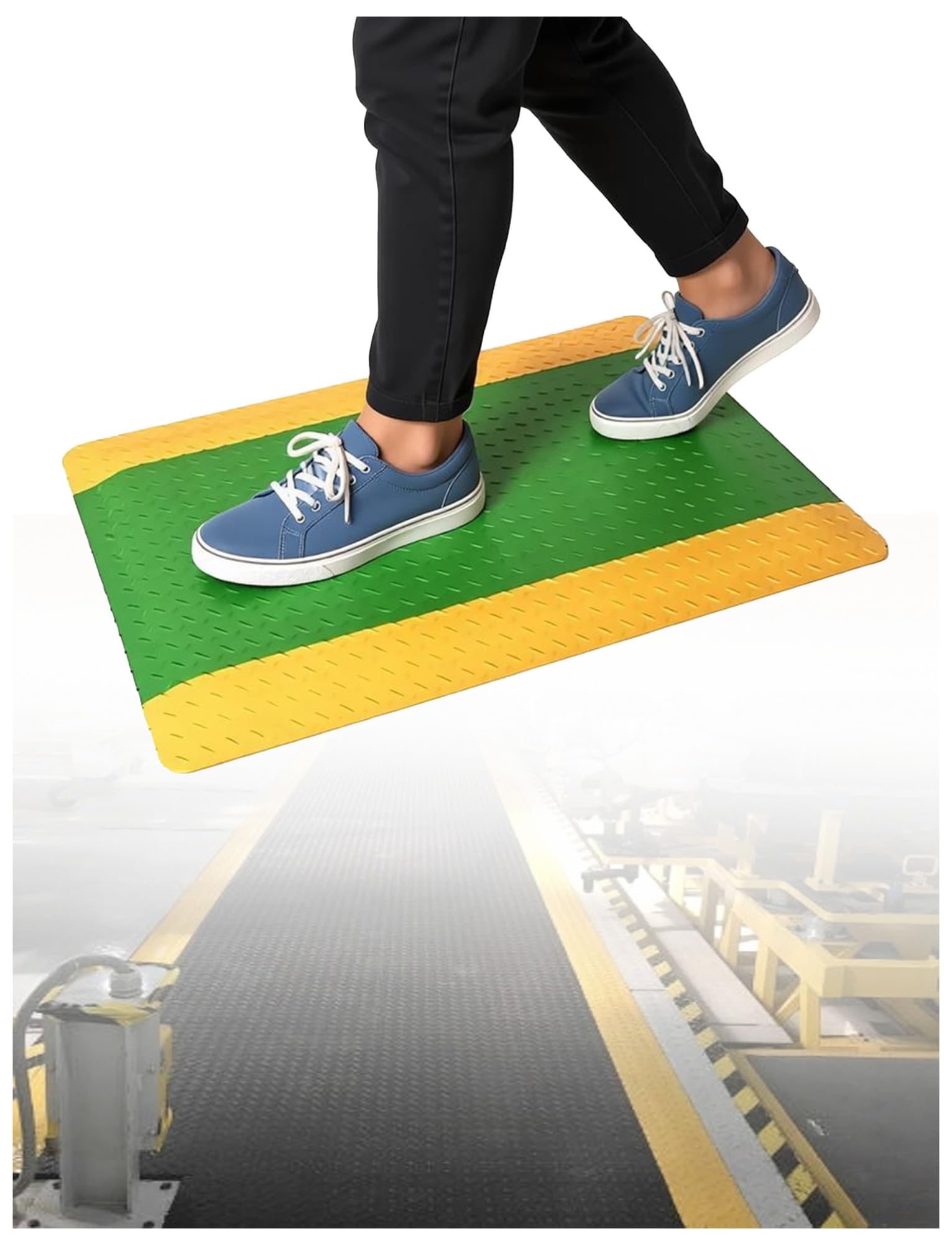 GTHTUHFD Industrial Standing Floor Mat With Yellow Border For Ergonomic Comfort In Workstation & Warehouse - Anti-Fatigue, Durable, Non-Slip Design,Green-60X150CM
