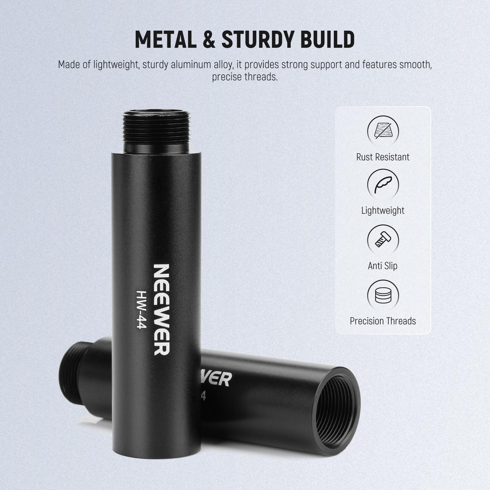 NEEWER Kit Accessori per Estensione di Supporto Mic (6 Pezzi), Tubi di Prolunga per Asta Microfono in Lega Alluminio e Adattatori da 5/8" Maschio a 3/8" Femmina per Braccio da Tavolo Boom Arm, HW-44