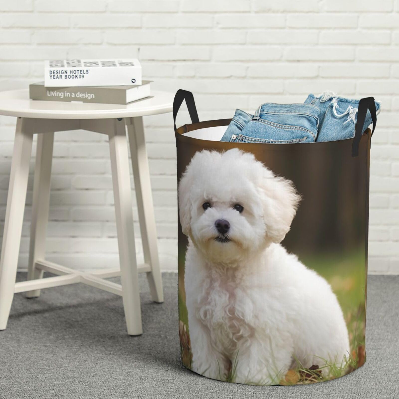 Panier de rangement jouets et couvertures bichon frisé pour salon