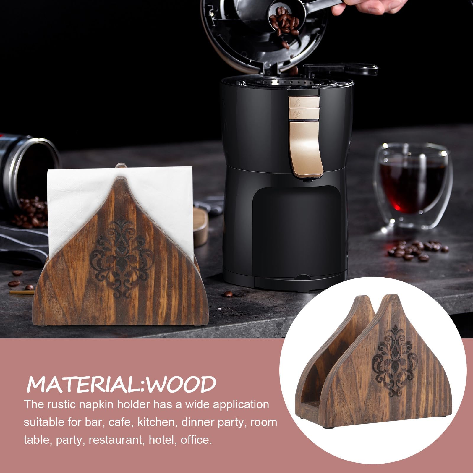 Servilletero Rústico de Madera Rebabas Base Estable Estilo Farmhouse para Mesa de Comedor Adecuado para Bar y Decoración de Hogar