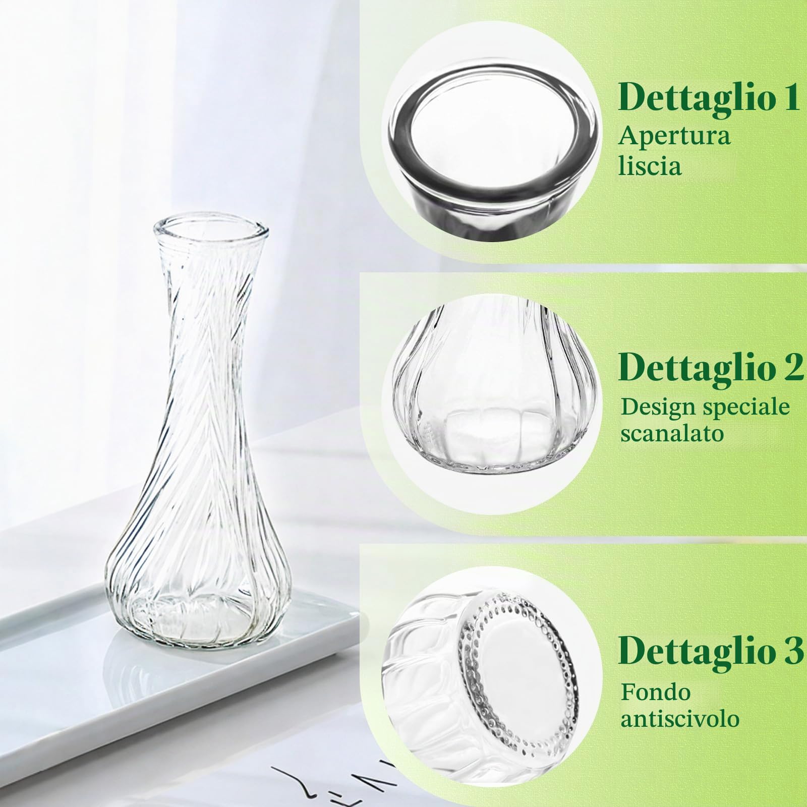 Vaso Di Boccioli Di Vetro Per Fiori - Hewory Set Di 12 Piccoli Vasi Sfusi Per Centrotavola Da Tavola, Mini Vaso Trasparente A Coste Con Rose Per Eventi Soggiorno Decorativo Floreale A Stelo Singolo