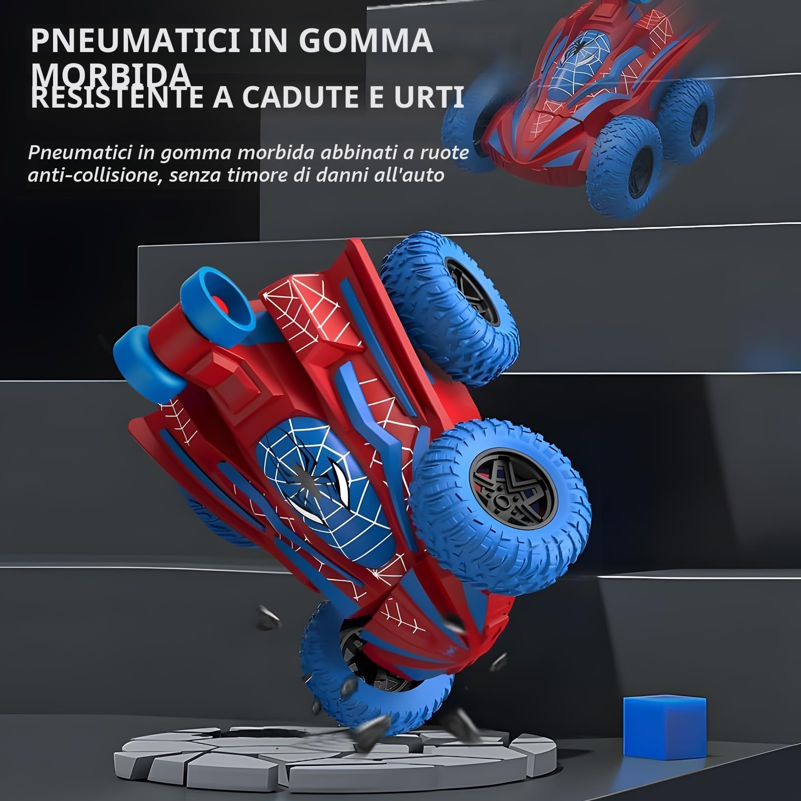 Macchina Telecomandata per Bambini, Mini Macchina Telecomandata Spider Acrobatica per Bambini, 360° Doppio Lato Monster Truck per Ragazzi di 3-10 Anni, Compleanno Regali di Natale Giocattoli