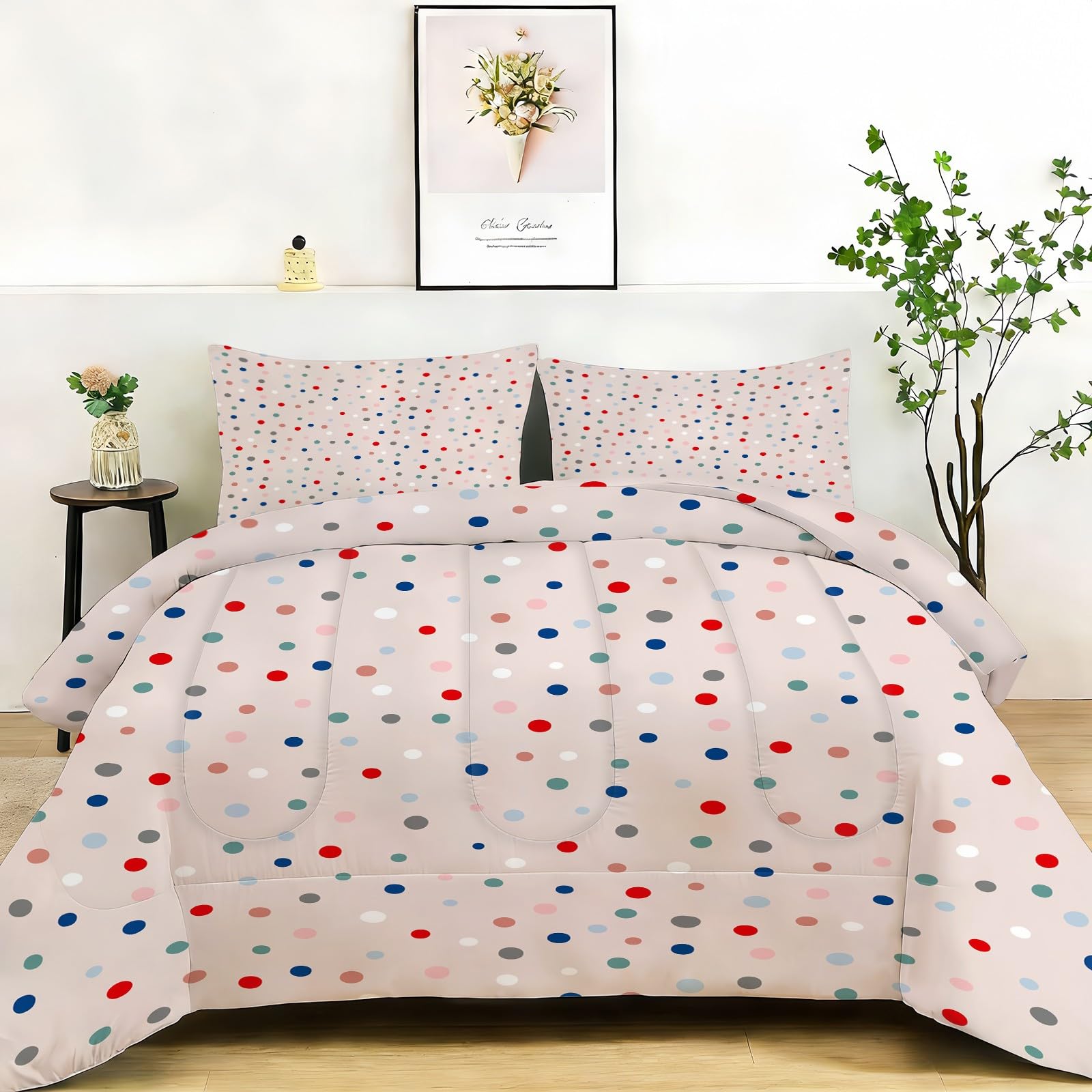 Genérico Edredon Cama 135 Lunares de Colores Edredón Nordico Adulto sin Funda Reversible Fresco Estampado Suave Ligero Transpirable Duvet 220x220 cm Incluye 2 Fundas de Almohada 50x75 cm YUb562