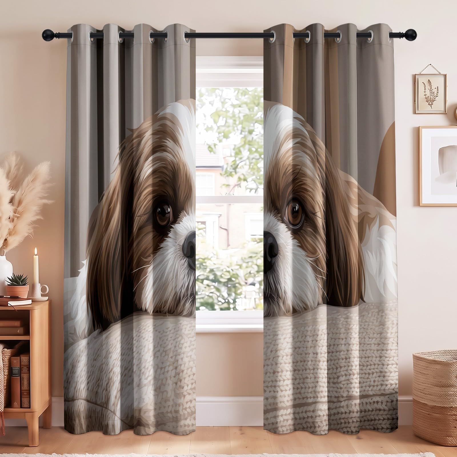 Lot de 2 Occultant Isolant Réaliste Moderne 140L x 1060H CM, Rideaux Animal Domestique Chiot Motif à Oeillets Thermique Anti Froid pour Chambre Fenêtre Intérieur Salon, Chambre