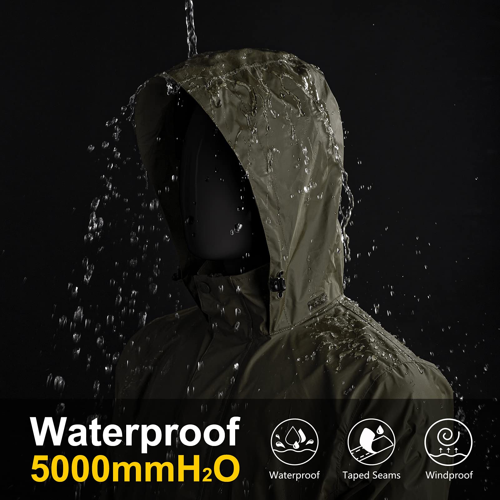 33,000ft Chaqueta de lluvia plegable para hombre ligera e impermeable con capucha plegable, Verde, XXL