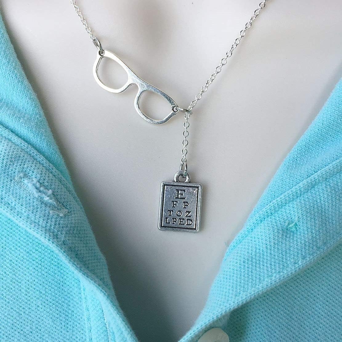 Optician, Ophthalmologist Glasses and Eye Chart Necklace Lariat Style.