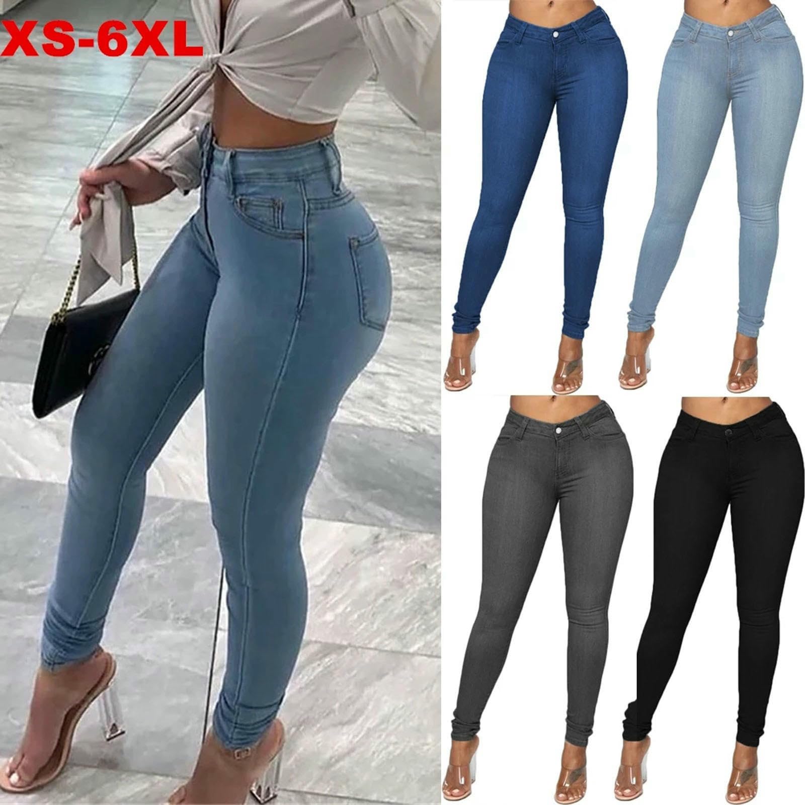 Jeans da Donna in Vita Alta Donna-allungamento del Denim Push-up, di Cerniera, Push-up-azzurro-2xl