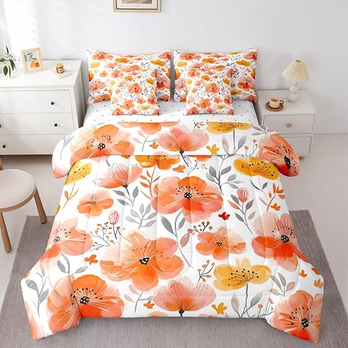 Erosebridal Floral Bed in A Bag Full | Groovy Flower 7 Piece Comforter Set Red I