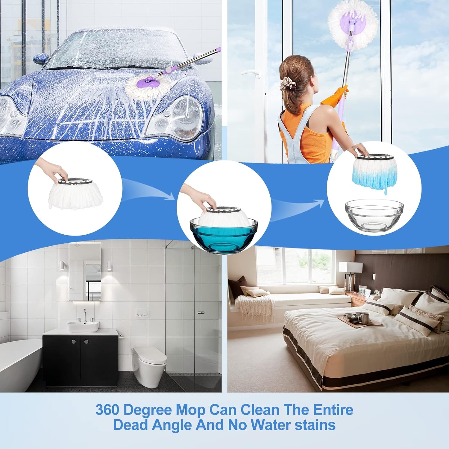 Mop Replacement Head for Hurrica, Mopnad, Cassabel and Other 360 Spin Mop Systems, Microfiber Spin Mop Refills (2pc-White) 1