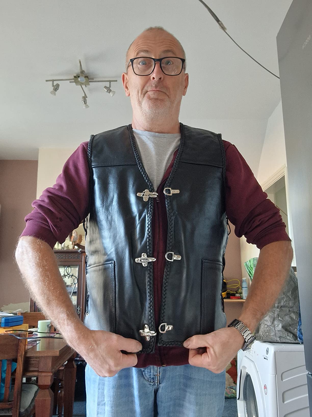 EVENT LEATHER Uomo Gilet Moto Classic Pre- Toppe Vera Pelle Lacci