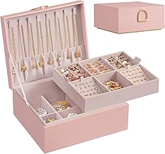 SONGMICS 2 Tier Jewelry Box with Handle, Removable Jewelry Tray, Jewelry Storage Floating Effect 20.5 x 24 x 11cm, Gift Idea, Jelly Pink JBC165R01