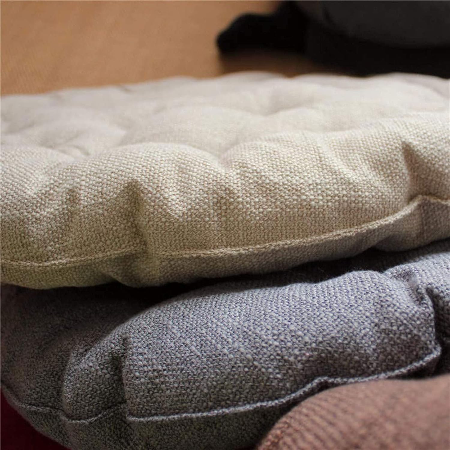 Large Linen Tatami Floor Pillow,Japanese Round Futon,Thicken Tufted Cotton Seat Cushion,Solid Color Floor Cushion,Yoga Meditation Cushion Balcony Outdoor(Size:75x75cm(30x30inch),Color:Orange)