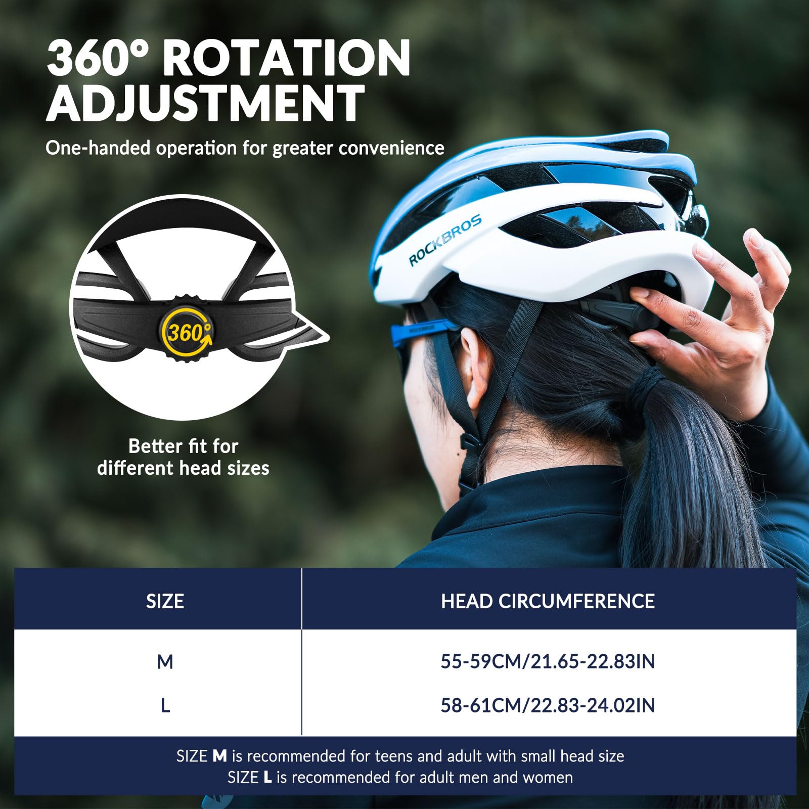 ROCKBROS Casco Bici, Casco Bici da Corsa, Casco da Ciclismo per MTB Bicicletta, Casco Regolabile Leggero, Casco Bici Uomo Donna, Circonferenza 55-61 CM, 4 Colori