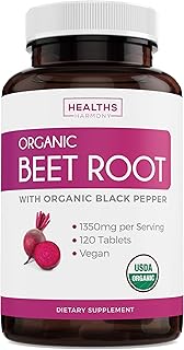 USDA Organic Beet Root Powder (120 Tablets) 1350mg Beets Per Serving with Black Pepper for Extra Absorption - Super Antioxidant and Nitrate Supplement for Athletic Performance and Stamina- No Capsules