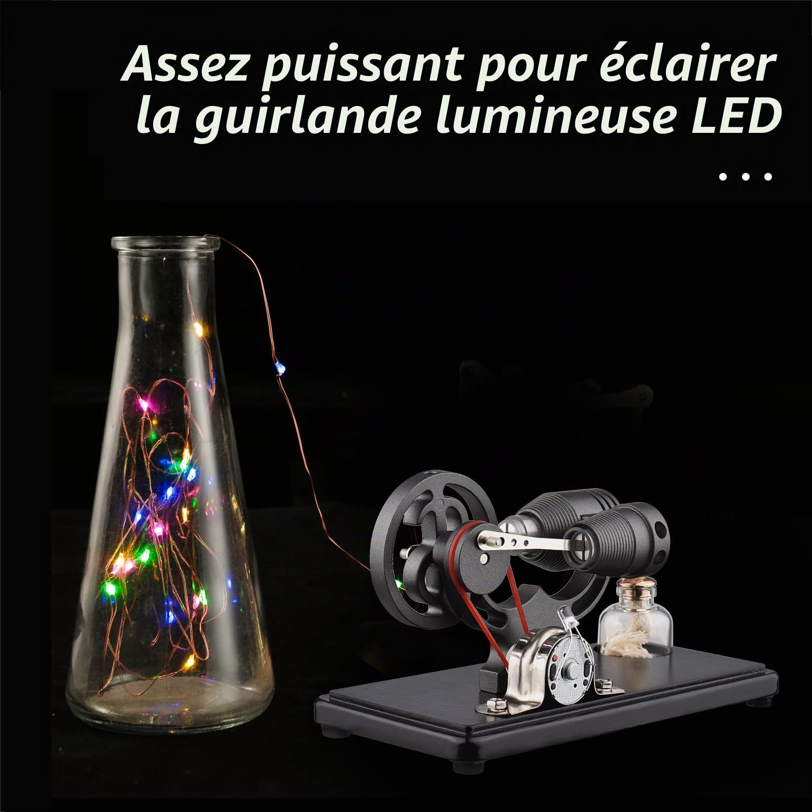 Mini moteur Stirling, moteur Stirling à air chaud, générateur électrique, modèle de moteur avec lumière LED, design de volant d'inertie dollar, expérience scientifique avec base en hêtre,
