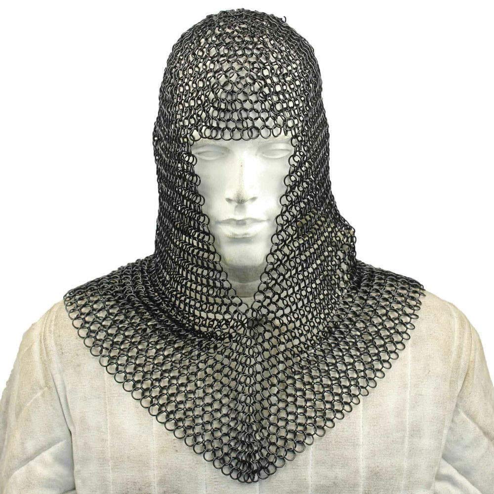 Nautical Replica Hub Chainmail Mail Coif Cavaliere Medievale Rinascimento Catena Cappa Postale Viking LARP 18 Calibro- Acciaio zincato, Argento, Taglia unica
