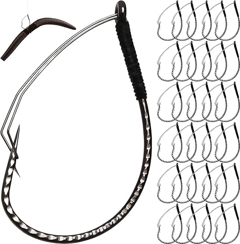 Dovesun 30 ganchos sin malas hierbas, ganchos de pesca con gusanos para pesca de lubina, tamaño 1 # 10 20, ganchos locos para Noke Rig sin platina