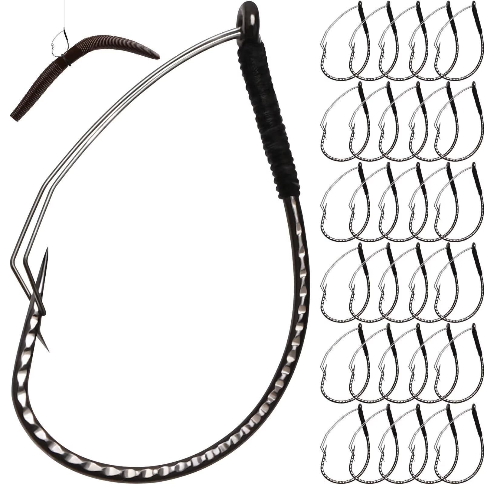 Dovesun 30PCS Weedless Wacky Rig Hooks Worm Fishing Hooks for Bass Fishing Size 1# 1/0 2/0 for Ne-ko, No Sinker Rig Wide Gap with Soft Worm Baits