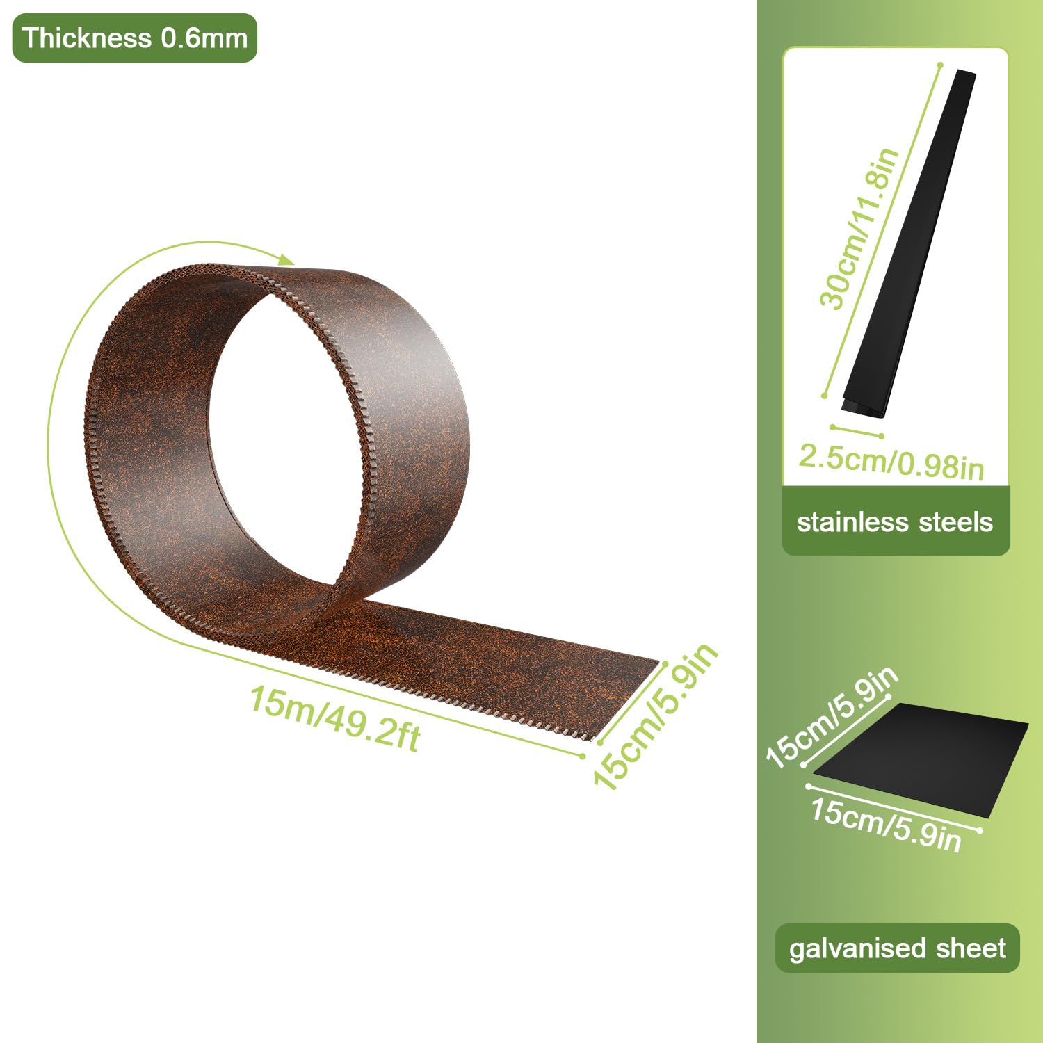 Froadp Beeteinfassung Metall 15m x 15cm, Rasenkante Verzinkt 0,6 mm, Flexible Mähkante Garten, Metall Rasenkanten Beetumrandung für Gartenbeet, Beetbegrenzung, Baumring, Rasenabgrenzung, Rostfarben
