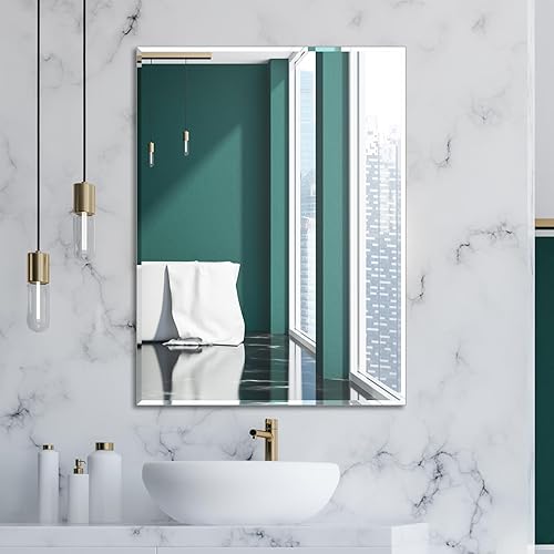 Wall Mirror Beveled Edge Frameless Mirror 24” x 32" Wall Mounted Mirror for Bathroom Vanity and Entryway