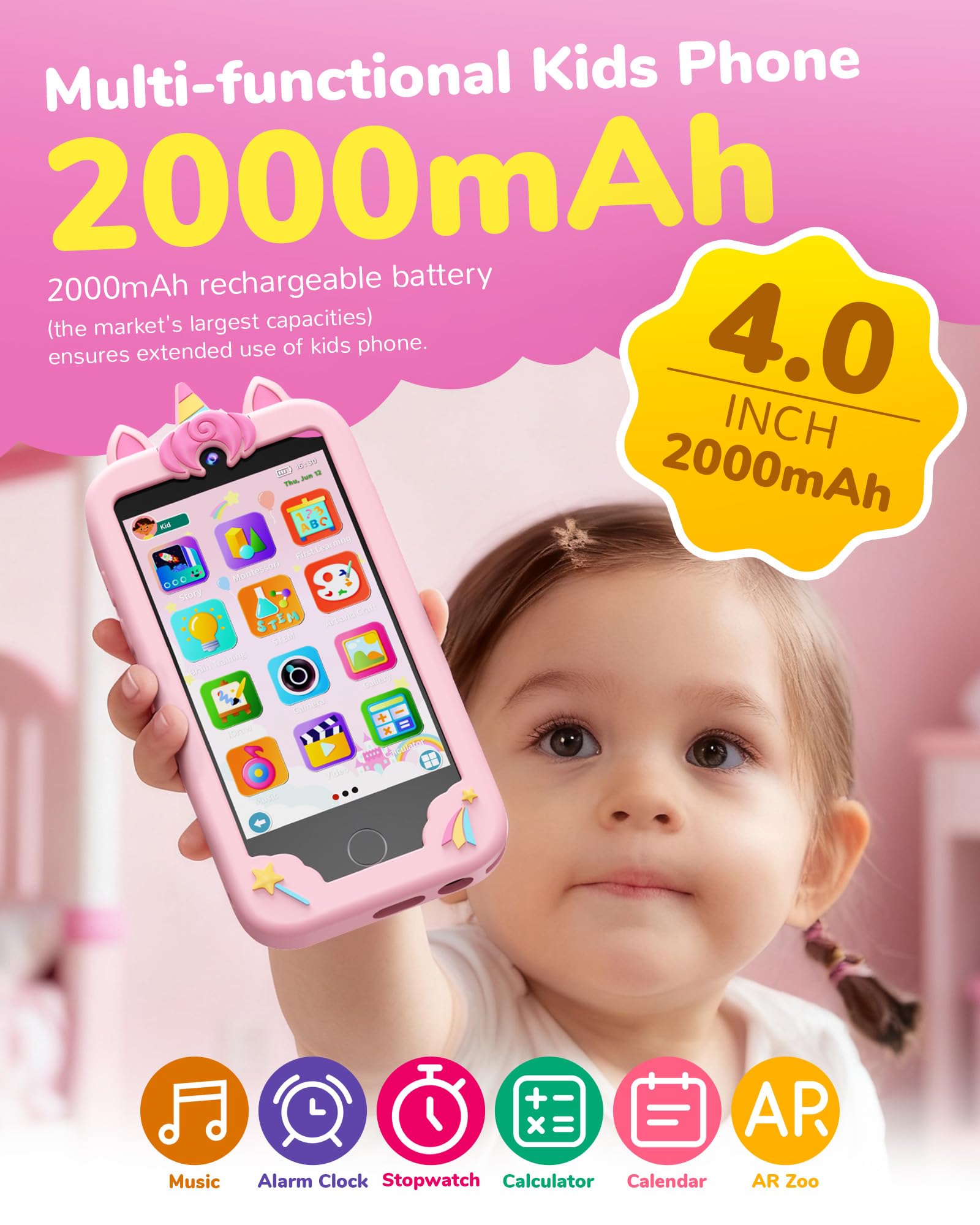 UCIDCI Juguete inteligente para niños de 3 a 7 años con cámara dual – Juguete de teléfono con juegos educativos, juguete de viaje con reproductor de música MP3 para regalos de cumpleaños para 3, 4, 5