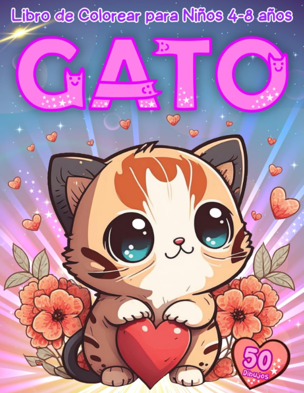 Gato Libro de Colorear para Niños 4 a 8 años: 50 Adorables dibujos de Gatos, para niñas y niños, a partir de 4 años